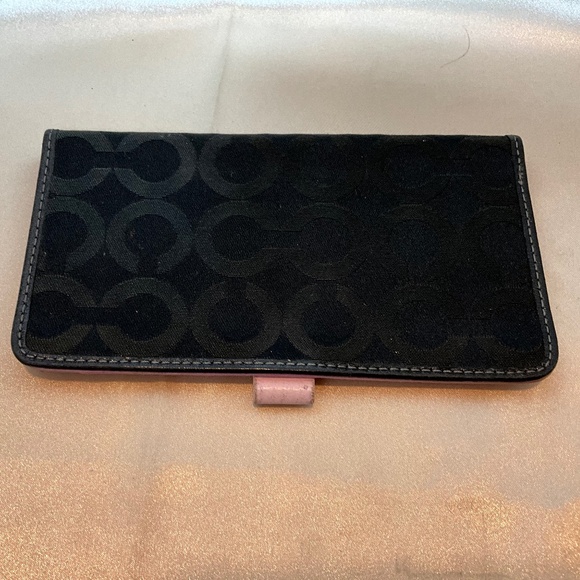 Coach Handbags - Coach checkbook holder, black signature print with pink leather interior.  8-H7B